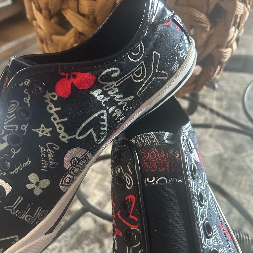 Coach Black Canvas Sneakers with Red and White Pop Heart Graphics - Picture 5 of 6